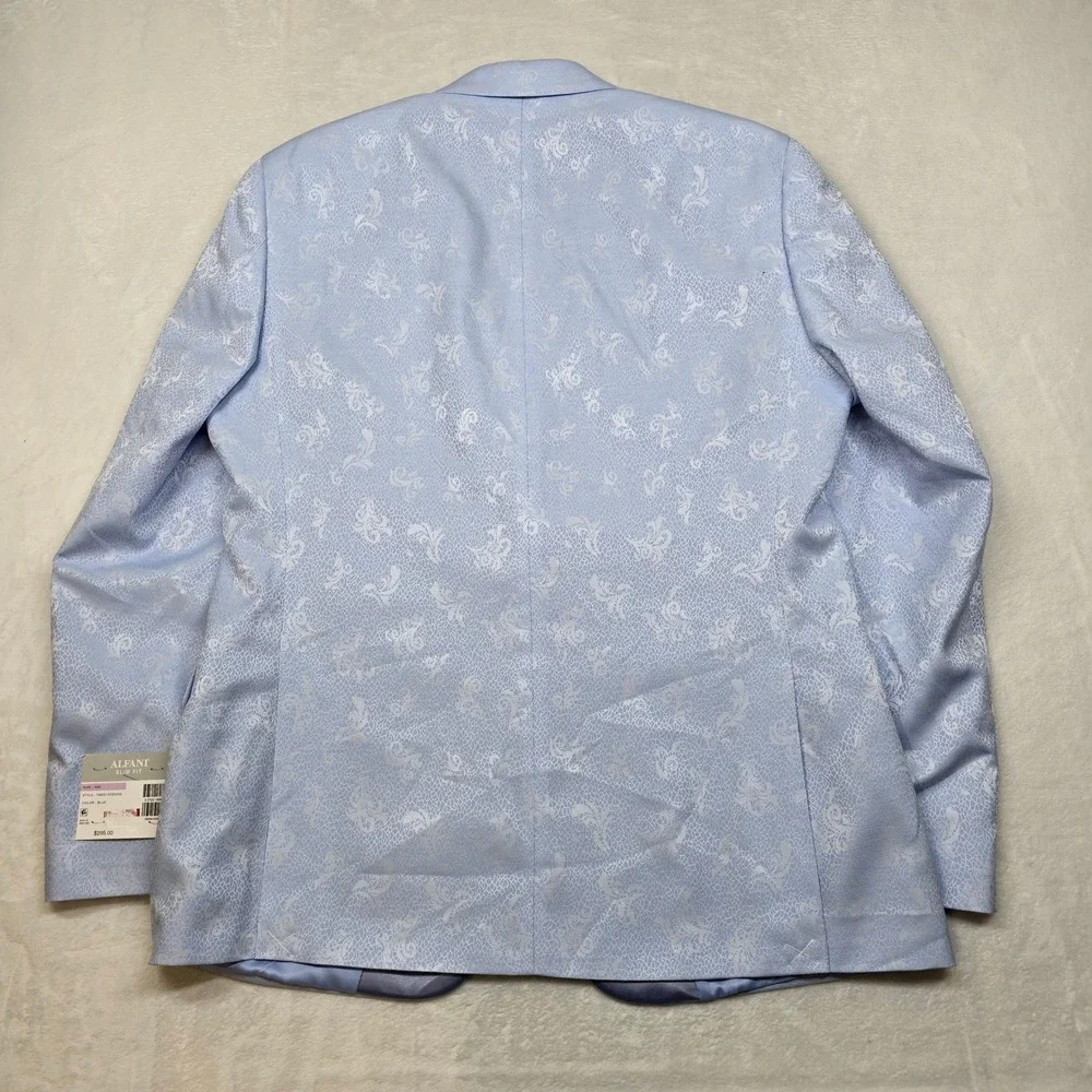 Alfani  Slim Fit Dinner Jacket Mens 42R 42 Blue Floral Shawl Lapel‎ Blazer $295
